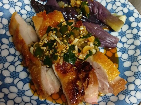 鶏ももと茄子のニラソース